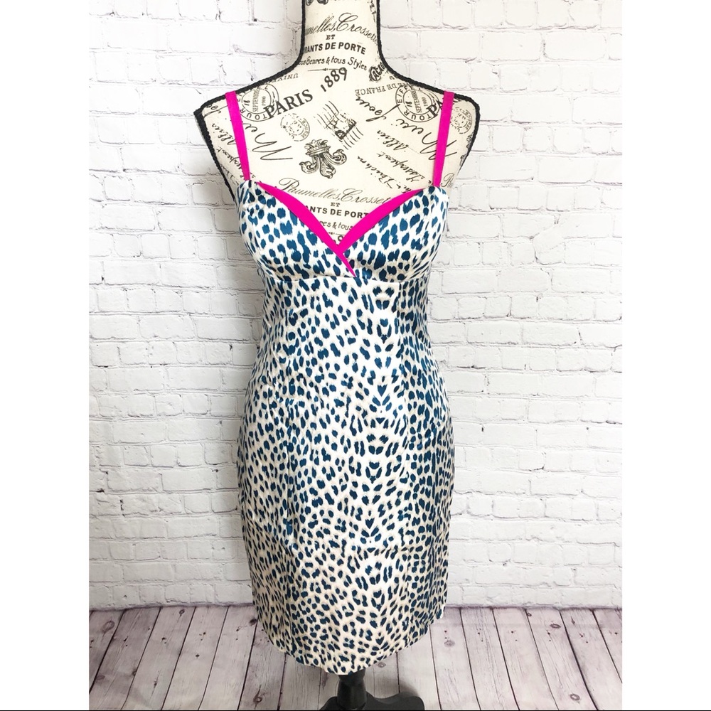 Boston Proper Blue/Pink Leopard Dress